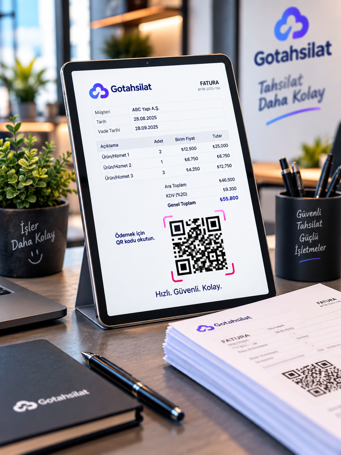 Tablette QR kodlu fatura görüntüleme