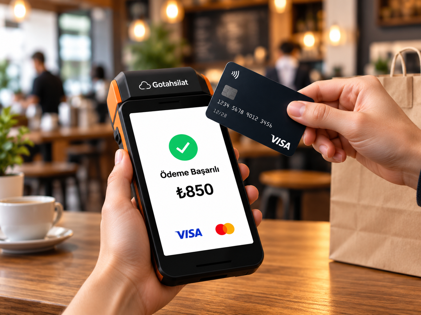 Gotahsilat POS cihazında temassız kart ile ödeme başarılı ekranı — ₺850 tahsilat